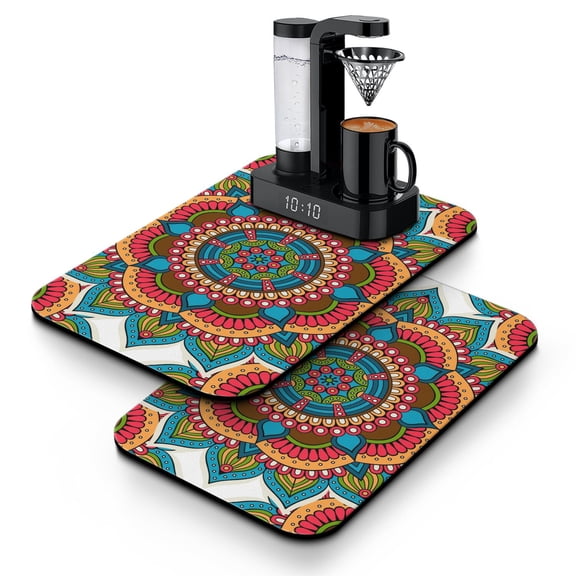 2 Pack Zen Meditation Coffee Mat Set - Mystic Ethnic Design, Eco-Friendly & Washable Drying Mat