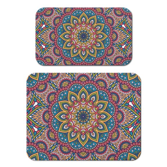 2 Pack Zen Meditation Coffee Mat Set - Mystic Ethnic Design, Eco-Friendly & Washable Drying Mat