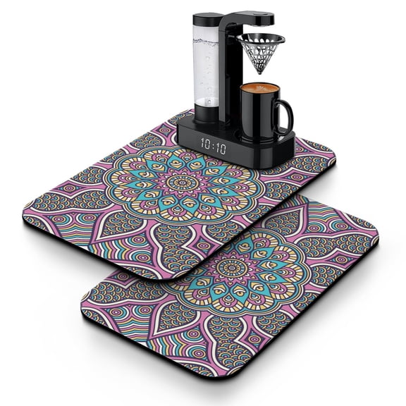 2 Pack Zen Meditation Coffee Mat Set - Mystic Ethnic Design, Eco-Friendly & Washable Drying Mat