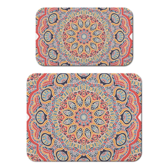 2 Pack Zen Meditation Coffee Mat Set - Mystic Ethnic Mandala, Non-Slip Rubber Base for Stable Placement