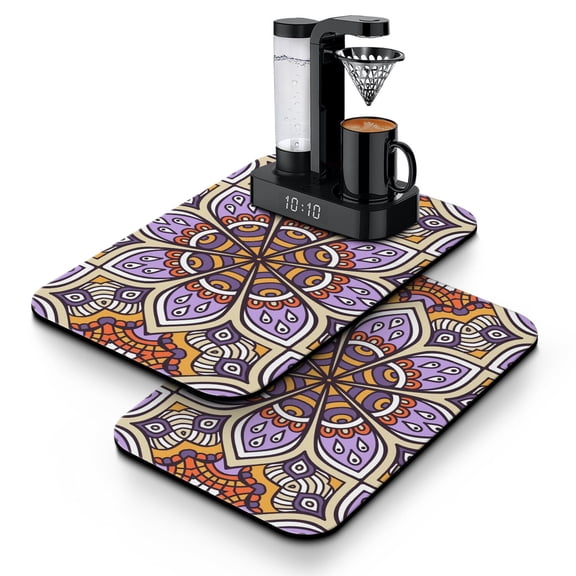 2 Pack Zen Meditation Coffee Mat Set - Mystic Ethnic Mandala, Non-Slip Rubber Base for Stable Placement