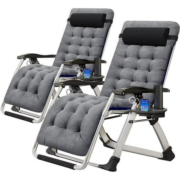 MOPHOTO 2 Pack Zero Gravity Chair Support 440lbs for Backyard Beach, Foldable Reclining Lounge Chair with Headrest & Cup Holder for Indoor Outdoor, Patio Recliner Folding Reclining Chair