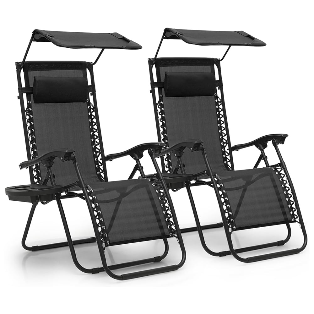 2-Pack Zero Gravity Lounge Chairs with Canopy, Outdoor Foldable Patio ...