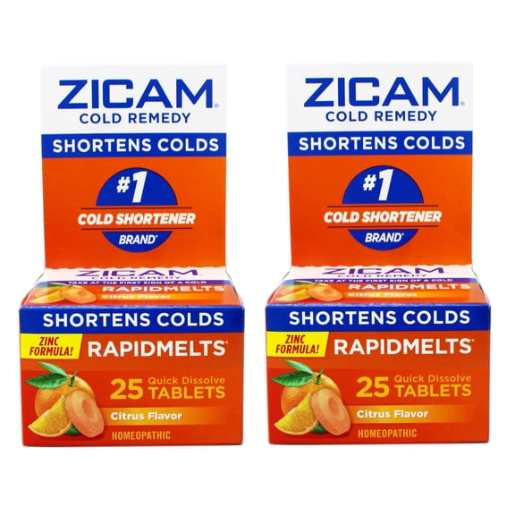 Zicam Cold Remedy RapidMelts Zinc Formula Quick Dissolve Tablets Citrus Flavor Shortens Colds 25 Count (Pack of 2)