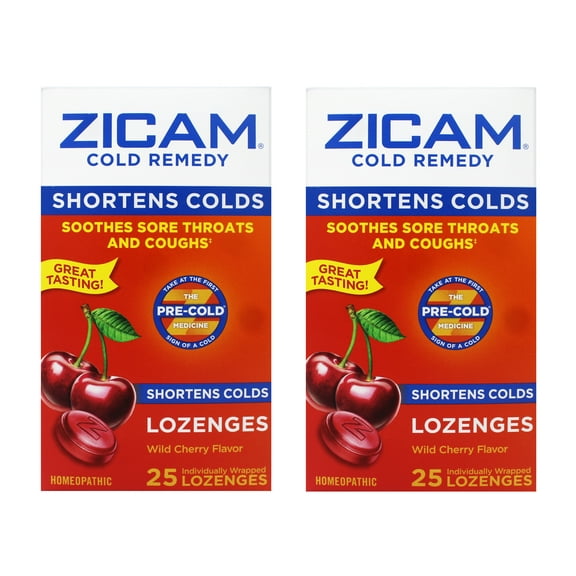 2 Pack - Zicam Cold Remedy Zinc Lozenges, Soothes Sore Throat and Coughs, Wild Cherry Flavor, 25 Count