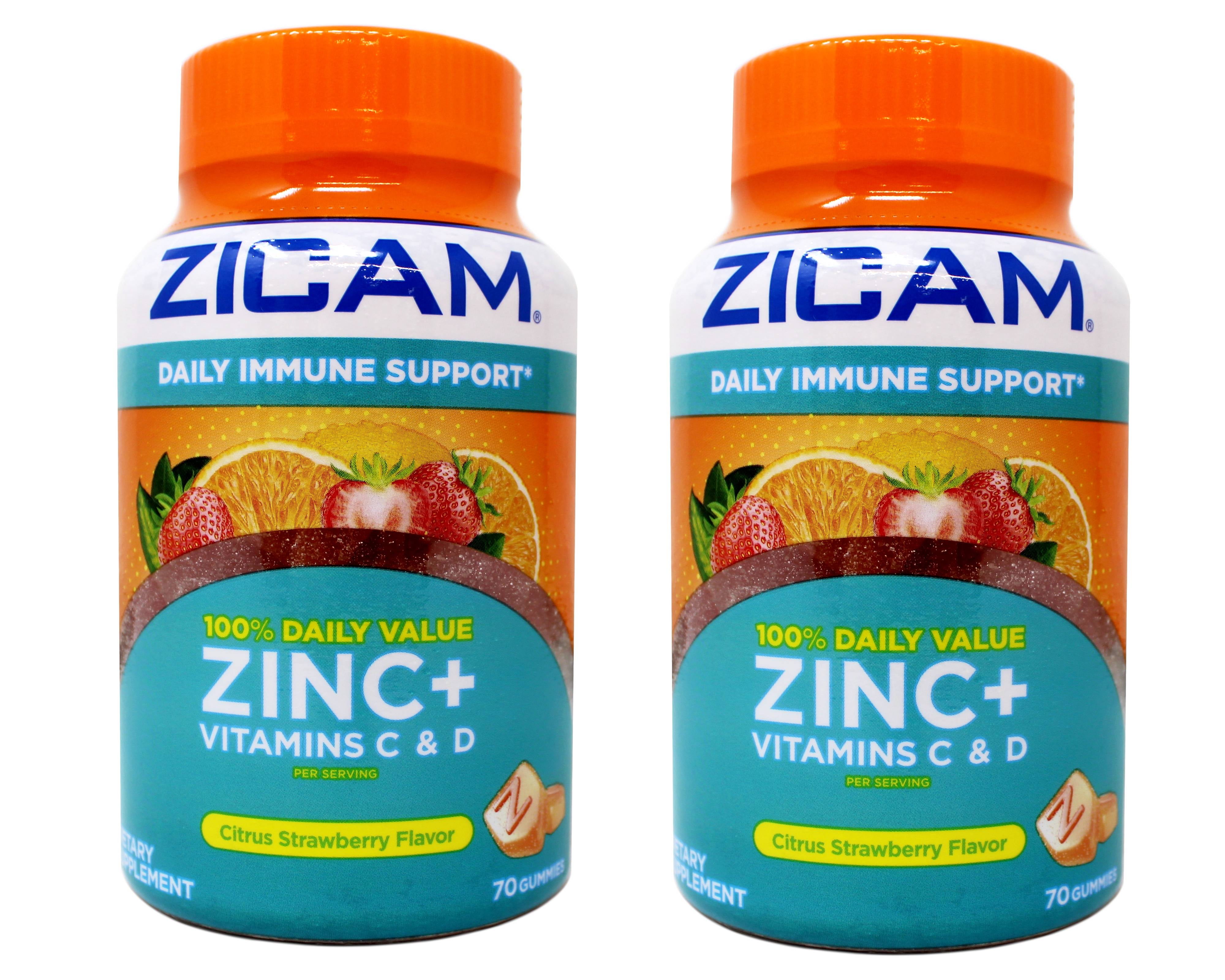 2 Pack - Zicam Daily Immune Support, Gummy Supplement, Zinc, Vitamin C & Vitamin D, Citrus Strawberry Flavor, 70 Count