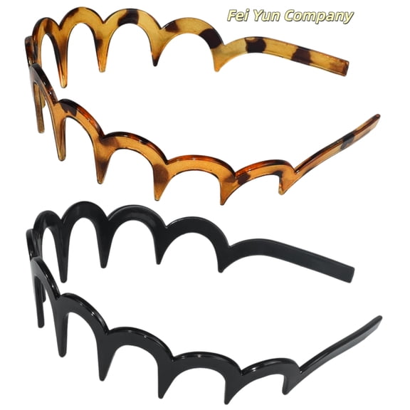 2-Pack Zigzag Headbands for Women, U-Shaped Hair Comb Headbands, Non-Slip Slick-Back Hair Accessories, Black & Tortoise Recycled Plastic, Teeth Hairband for Everyday Styling & Workout