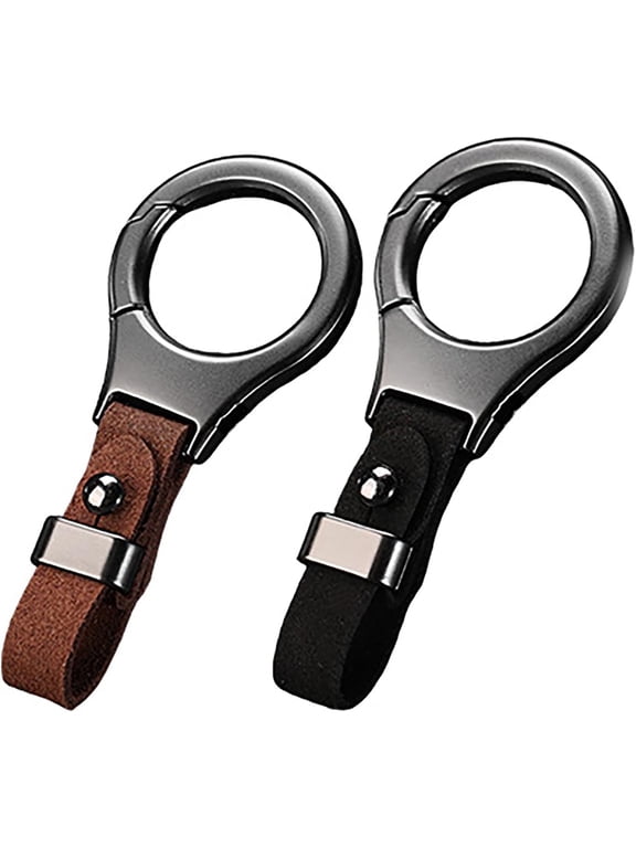 2 Pack Zinc Alloy Car Keychains, Black and Brown Spring Clip Key Rings with Strap-Style Key Fob Holders for Car, House and Work Keys