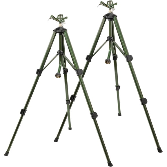 2 Pack Zinc Impact Sprinkler with 360 Rotation and 3-Height Adjustable Tripod Base