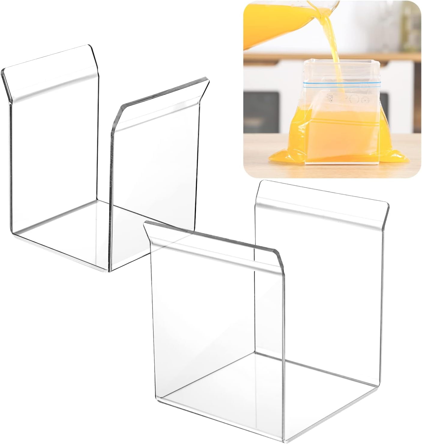 2 Pack Ziplock Bag Holder, Trianu Baggy Rack Holder for Food Prep Bag, Transparent Food Storage