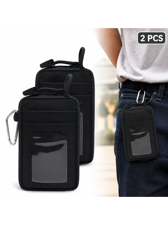 2 Pack Zipper Pouch for Belt Loop, Tactical Canvas Waist Pouch for Phone, Keys & Cards, Black