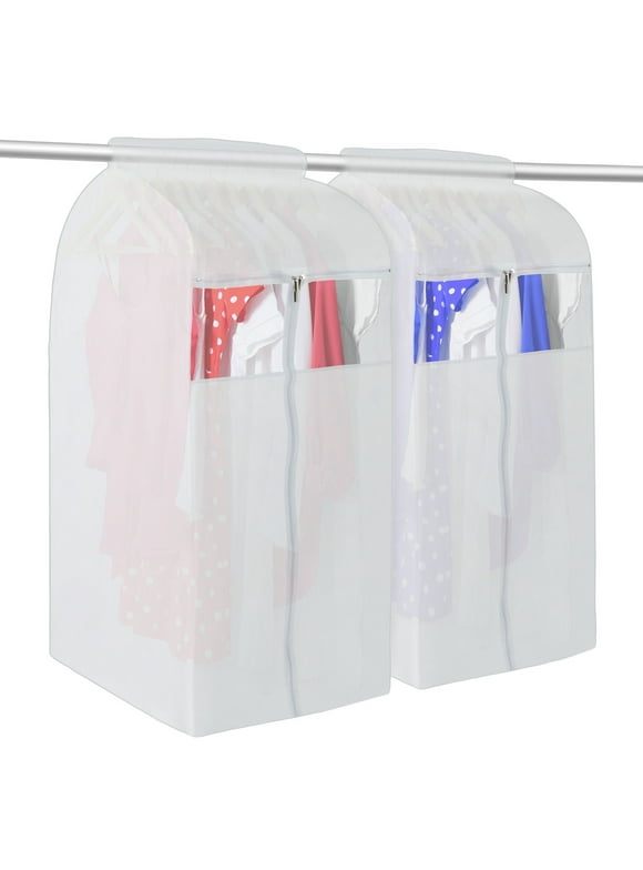 2 Pack Zippered Garment Bags for Hanging Clothes, White Dry Cleaning Bags for Closet Storage (20 x 24 x 54 In)