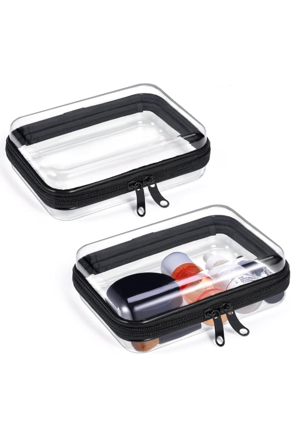 2 Pack Zippered Hard Pouch, Clear Plastic Storage Box Containers Small Toiletry Bag, Clear Hard Shell Zipper Case for Small Items, Cosmetics, Toys, Building Blocks, Puzzles, Stationery Accessories