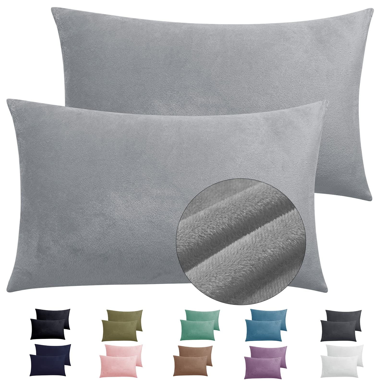 2 Pack Zippered Velvet EC36 King Pillowcases, Super Soft and Cozy Luxury Fuzzy Flannel Pillow