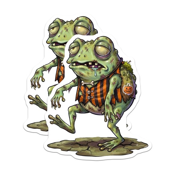 (2 Pack) Zombie Frog Magnets - Spooky Halloween Toad Horror Art - Creepy Cute Undead Amphibian Refrigerator Decors - 5 Inches On Longest Side - Thick Durable Magnet - Made in USA