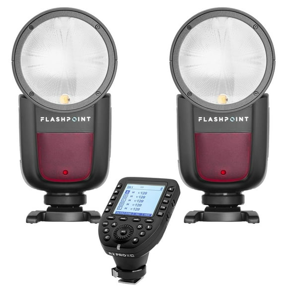 2-Pack Zoom Li-on X R2 TTL On-Camera Round Flash Speedlight For Canon (Godox V1) + Flashpoint R2 Pro Mark II 2.4 GHz Wireless Flash Trigger for Canon (Godox X2)