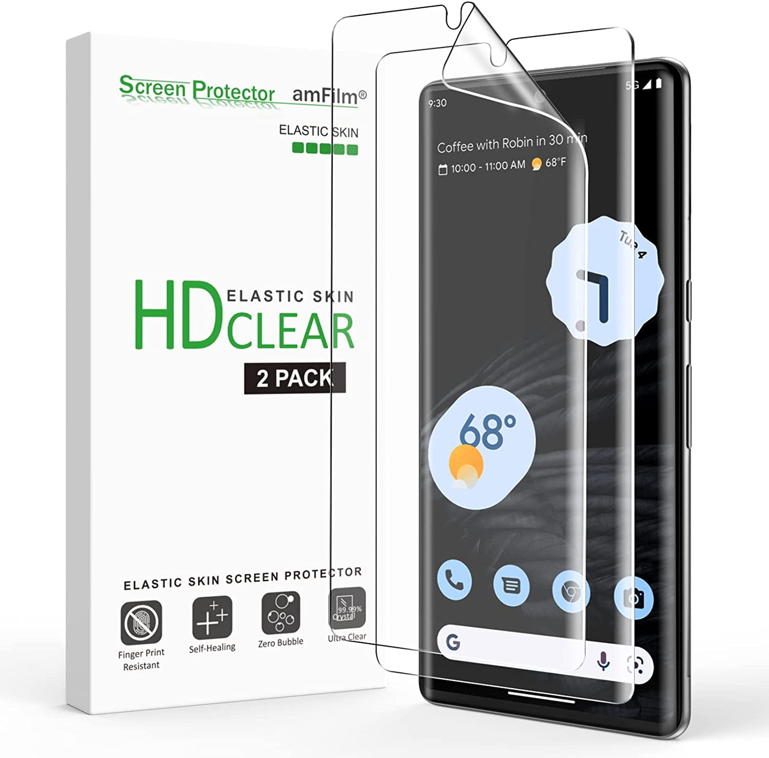 (2 Pack) amFilm Elastic Skin Screen Protector for Google Pixel 7 Pro 5G