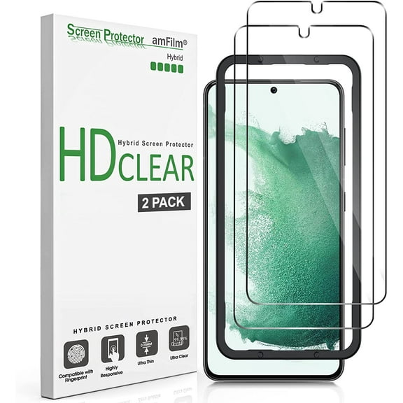 2 Pack amFilm Samsung Galaxy S22 5G [6.2 Inch] Hybrid Screen Protector, HD Clear
