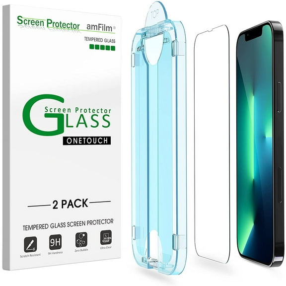 (2 Pack) amFilm iPhone 14 Plus & iPhone 13 Pro Max OneTouch Glass Screen Protector (6.7", 2021)
