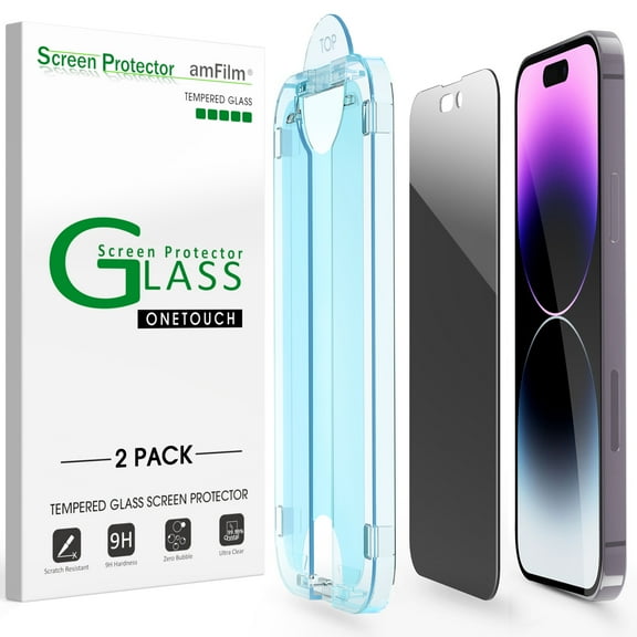 (2 Pack) amFilm iPhone 14 Pro Privacy Tempered Glass Screen protector (6.1")