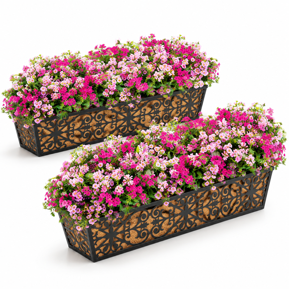 2 Pack-black 30 Inch Window Boxes Railing Planter with Adjustable Brackets