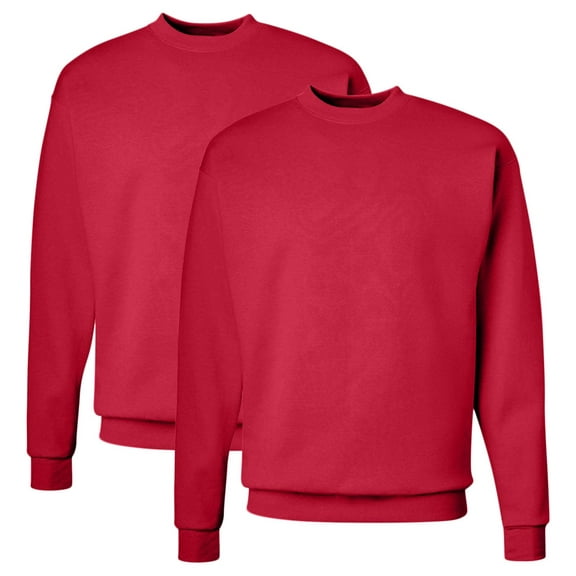 2 Pack deep red Hanes Fleece Pullover Mens Crewneck Sweatshirt