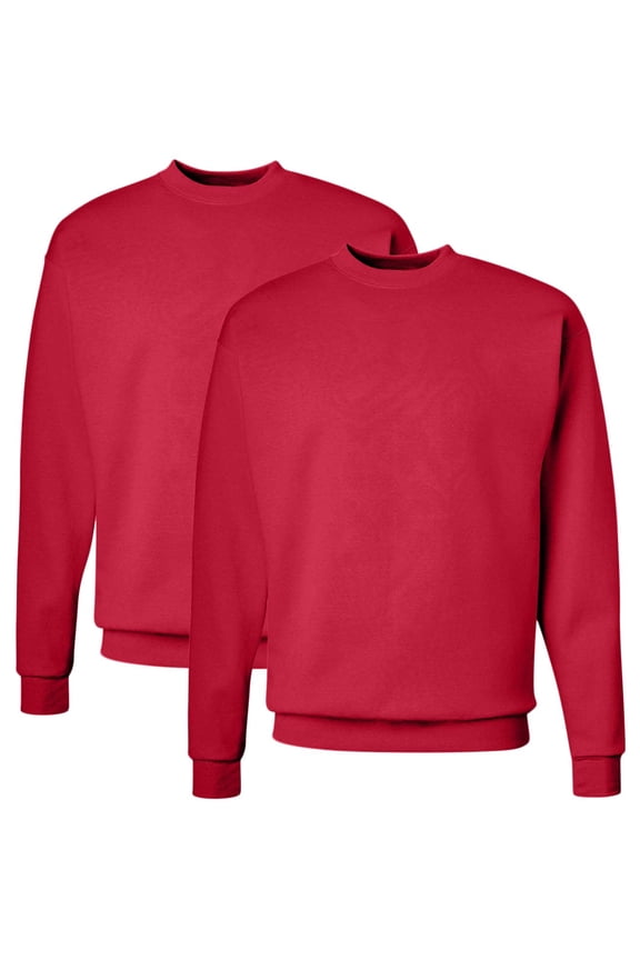 2 Pack deep red Hanes Fleece Pullover Mens Crewneck Sweatshirt