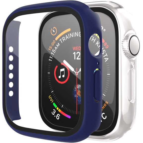 [2 Pack] ePacks for Apple Watch Screen Protector Case Series 7 41mm, iWatch Protective Face Cover, Tempered Glass Film Hard PC Bumper Case for Women Men, Ultra-Thin Shield 41 mm Blue, Clear