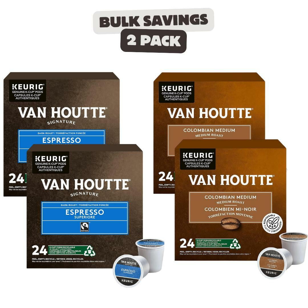 2 Pack each - Van Houtte Espresso Superiore K-Cup Coffee Pods, 24 Count For Keurig Coffee Makers & Colombian Medium K-Cup Coffee Pods, 24 Count