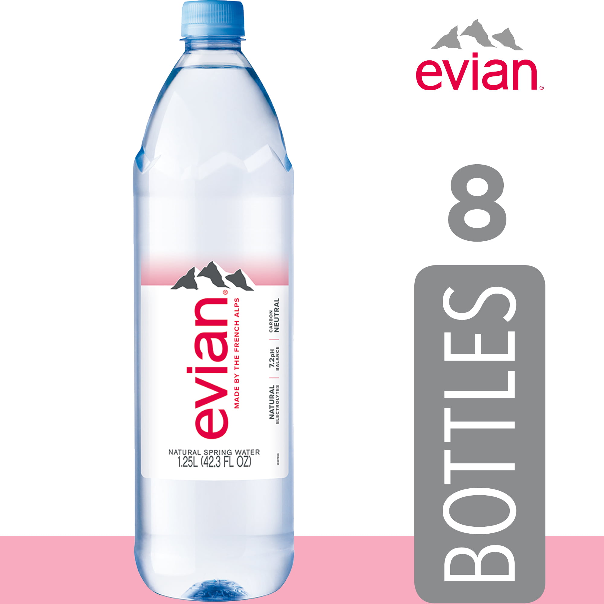 2 Pack, evian Natural Spring Water Bottles, Naturally Filtered Spring Water,  1.25 L bottle, 4 Count 