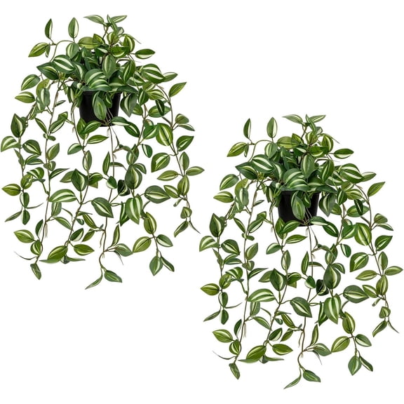 2 Pack for Shelf in Pot, Small Artificial Ivy Vine Indoor Potted Greenery Decor Room Bathroom Wall End Table Mimi Faux Wandering Jew Set
