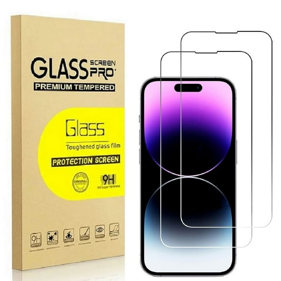 2 Pack for iPhone 14 Pro Screen Protector, 9H Clear Tempered Glass Screen Protector for iPhone 14 Pro, Easy Installation, Bubble Free