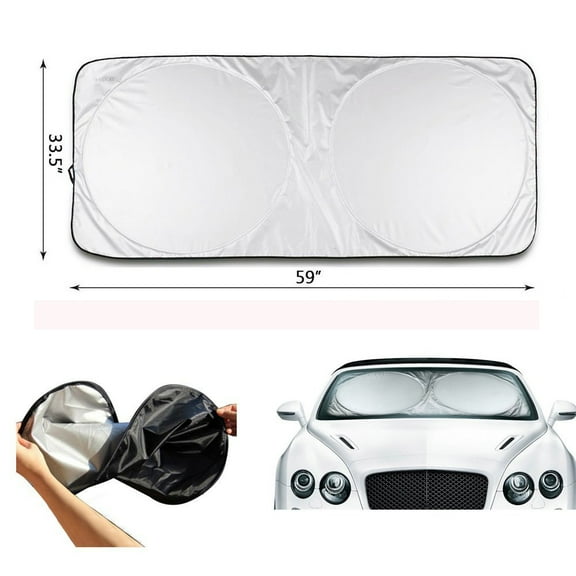 [2 Pack] iClover Car Window Shade Sunshade Jumbo-Shields Vehicle From Pop Up Style UV Protector Retractable Folding Outdoor Car Windshield Blinds(59x33)