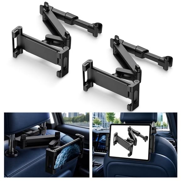 Laptom Max 2 Pack iPad Holder for Car, Adjustable Headrest Tablet Mount for Back Seat, Extendable Arm Car Tablet Holder for 5.5-10.2 Inch Devices