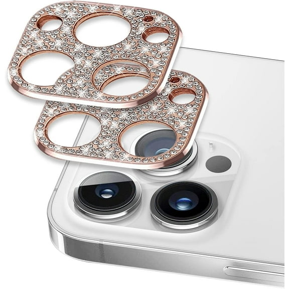 [2 Pack] for iPhone 13 Pro Max Camera Lens Protector Cover 3D Bling Diamond Lens Case Glitter Diamond Crystal Metal Lens Decoration Cover for iPhone 13 Pro Max for Women Girls Rose Gold