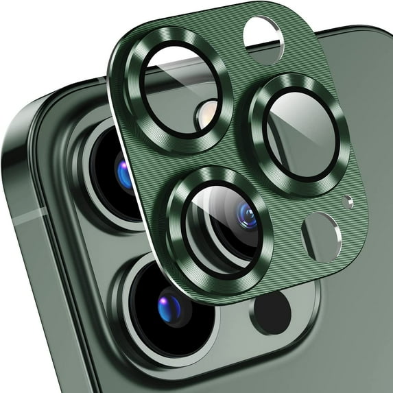 [2 Pack for iPhone 13 Pro Max/iPhone 13 Pro Camera Lens Protector Metal Tempered Glass Camera Cover, Strong Stickiness Rear Lens Case Friendly - Alpine Green