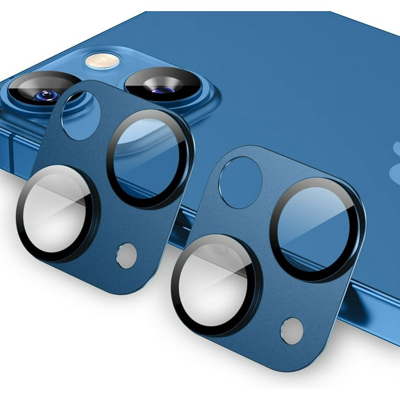 [2 Pack for iPhone 13/ iPhone 13 Mini Metal Camera Lens Protector Tempered Glass Film, Strong Adhesion, 9H Hardness Scratch Resistant Camera Lens Cover- Sierra Blue