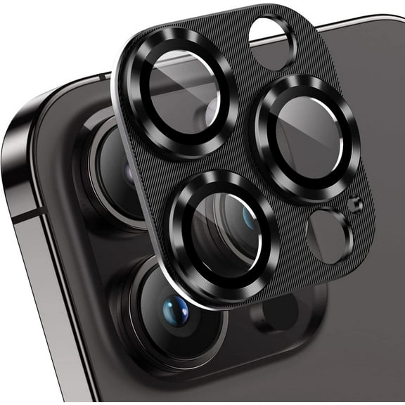 2 Pack iPhone 14 Pro Max / iPhone 14 Pro Metal Camera Lens Protector Tempered Lens Cover , Strong Adhesion, 9H Hardness Anti-Scratch Camera Rear Lens Film for iPhone 14Pro / iPhone 14 ProMax,Black