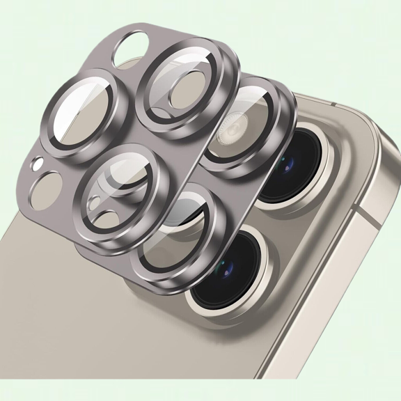 2-Pack iPhone 15 Pro/15 Pro Max Camera Lens Protector, 9H Tempered Glass, Drop Protection, Case-Friendly, Grey