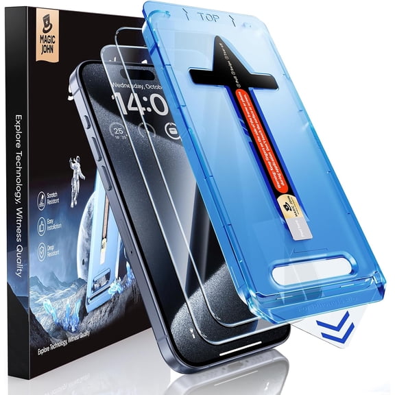 2 Pack for iPhone 15 Pro (6.1 inch) Tempered Glass Screen Protector, Auto Dust-Elimination Installation, Bubble Free, Dynamic Island Compatible, HD Clear, Easy Installation