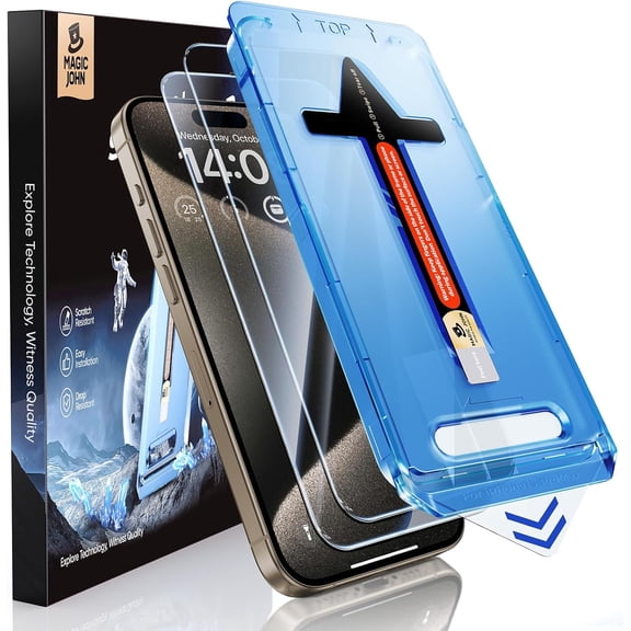 2 Pack for iPhone 15 Pro Max 6.7 inch Tempered Glass Screen Protector, Auto Dust-Elimination Installation, Bubble Free, Dynamic Island Compatible, HD Clear, Easy Installation
