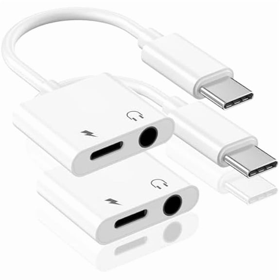 2 Pack iPhone 16 15 Headphone Adapter Splitter, 2 in 1 USB C to 3.5mm Headphone Jack Aux Audio + Charger Dongle Adapter for iPhone 16/16 Plus/16 Pro/16 Pro Max/15/15 Plus/15 Pro/15 Pro Max, iPad Pro