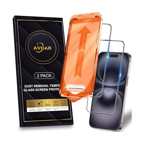 2 Pack for iPhone 16 Plus Screen Protector, [Automatic Dust Removal] [Drop Protection] 9H Full Screen Tempered Glass for iPhone 16 Plus 6.7" Bubble Free, Scratch Resistant, Case Friendly