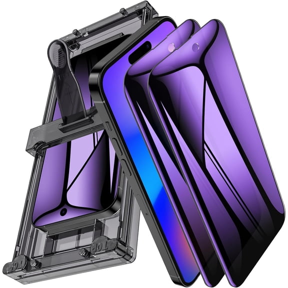 2 Pack for iPhone 16 Pro Privacy Screen Protector Film (NOT Glass), Anti-Blue Light Anti-Spy Flexible PET Film Screen Protector for iPhone 16 Pro with [Easy Installation Tray] - Purple