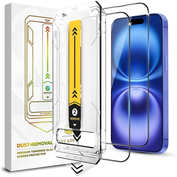2 Pack for iPhone 16 / iPhone 15 Screen Protector, Military Grade Shatterproof 9H Tempered Glass with Dust Removal Installation, HD Clear, Anti-Scratch, Bubble Free, Case Friendly