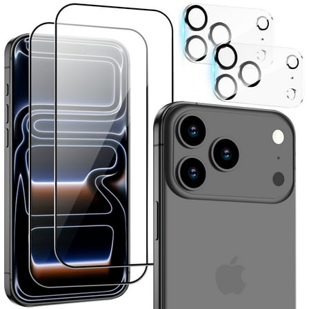 2 Pack iPhone 17 Pro Max Screen Protector 9H Hardness Military Grade Shatterproof HD Tempered Glass Full Coverage Easy Installation Case Friendly