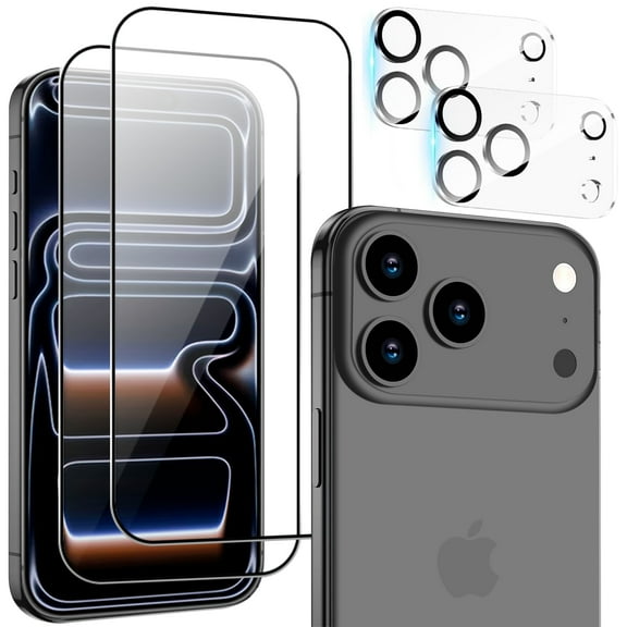 2 Pack iPhone 17 Pro Max Screen Protector 9H Hardness Military Grade Shatterproof HD Tempered Glass Full Coverage Easy Installation Case Friendly