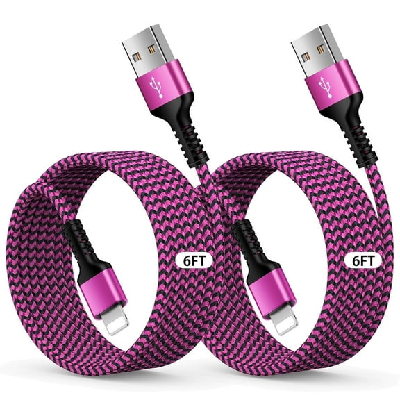 Bioonis Compatible for iPhone Charging Cable 2 Pack, 6FT Light-ning Cable, Nylon Braided Fast Charging High Speed Data Sync USB Cord Compatible with iPhone 14 13 13Pro 12 11 Max XS XR iPad, Pink
