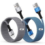Bioonis Compatible for iPhone Charging Cable 2 Pack, 6FT Light-ning Cable, Nylon Braided Fast Charging High Speed Data Sync USB Cord Compatible with iPhone 14 13 13Pro 12 11 Max XS XR iPad,White+Blue