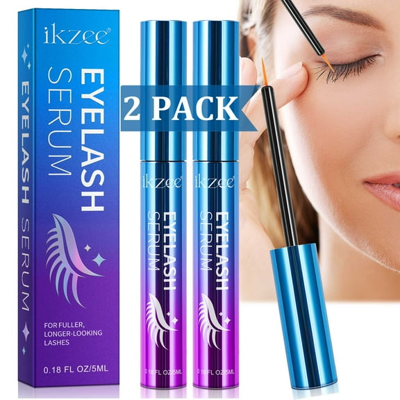 2-Pack ikzee Eyelash Serum for Fuller Longer Lash in 4 Weeks, Eyelash Eyebrow Hairline Enhancer